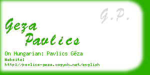 geza pavlics business card